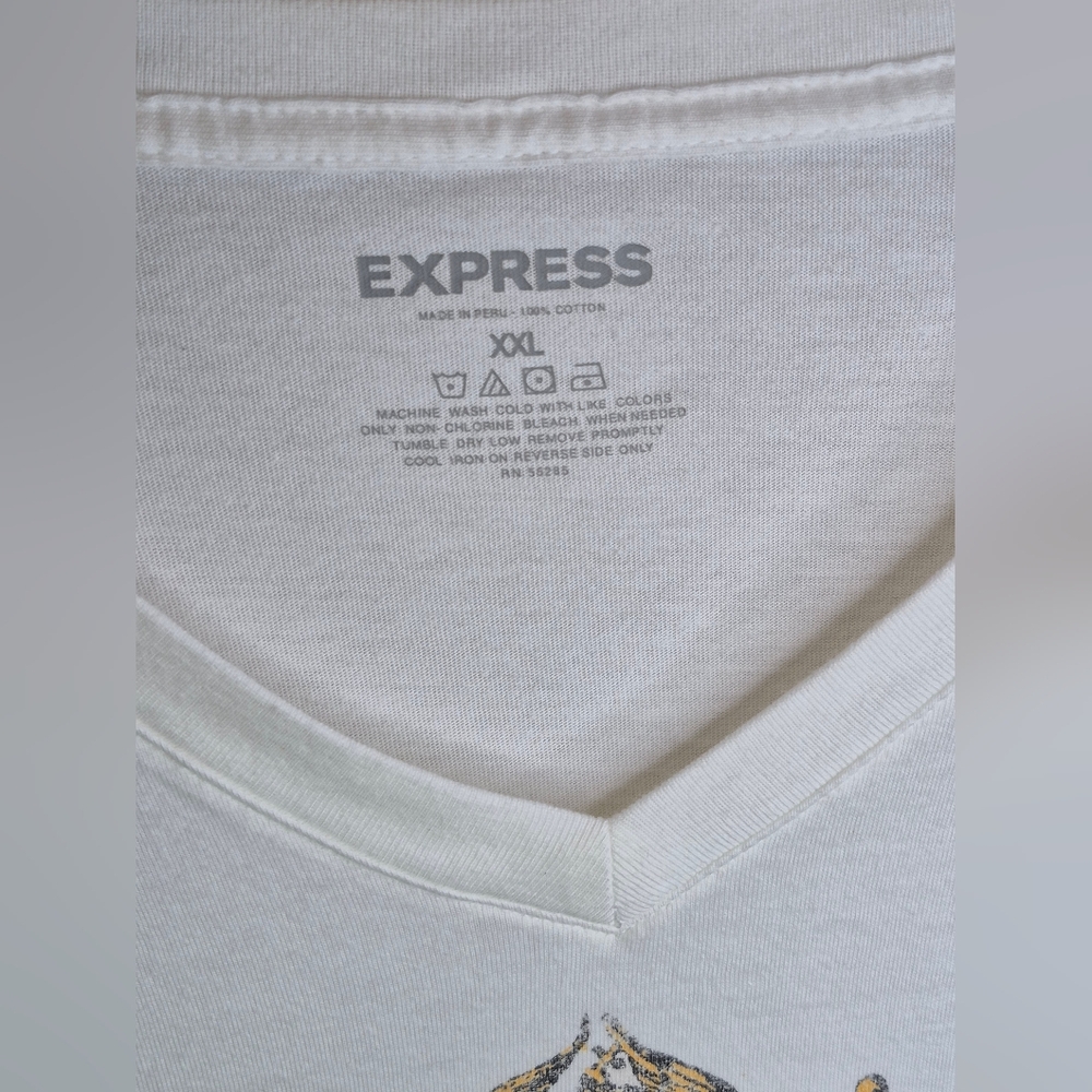 Express White Graphic V-Neck T-Shirt - Picture 2 of 12